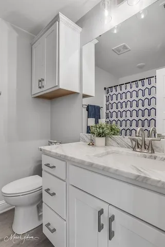 a bathroom with a sink toilet and vanity