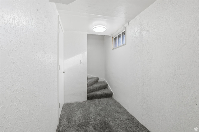 744 North 500 East Logan, UT 84321 - Photo 15 of 29 Basement Stairway with a textured wall and carpet floors