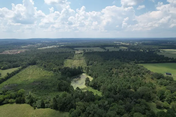 an aerial view of residential house with outdoor space and trees