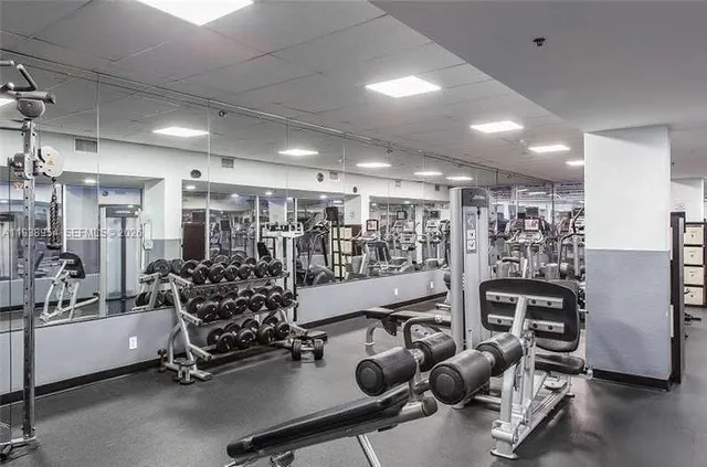a view of a room with gym equipment