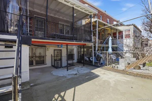 a view of a building with a patio