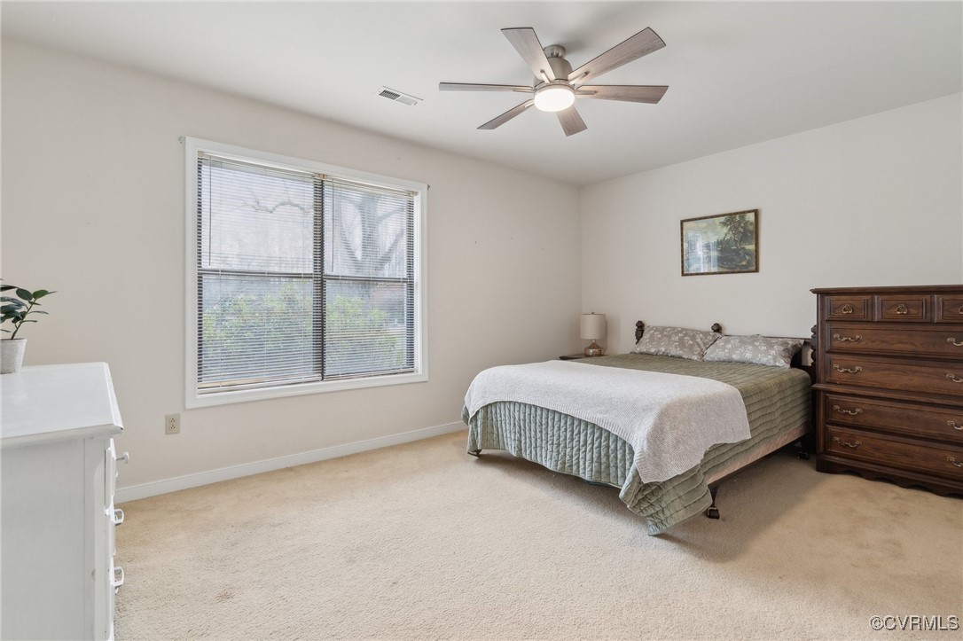 17830 Stage Road Barhamsville, VA 23011 - Photo 32 of 48 Bedroom featuring a ceiling fan, carpet flooring,