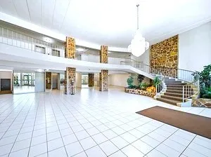 a view of an outdoor space with a balcony