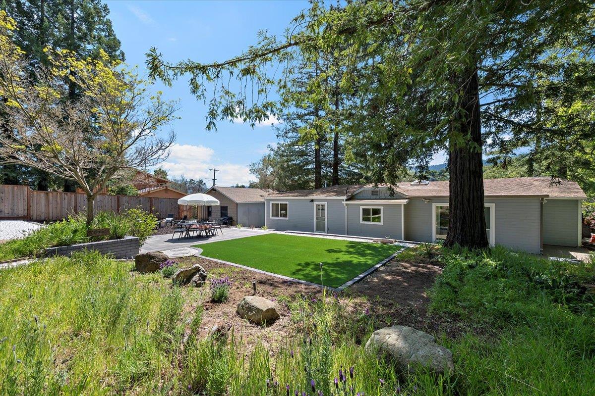 789 Cañada Road Woodside, CA 94062 - Photo 31 of 33 a view of a backyard with plants and a large tree