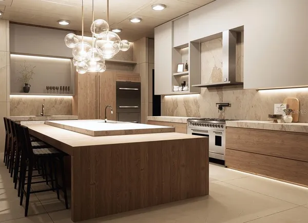 a kitchen with a counter space cabinets and stainless steel appliances