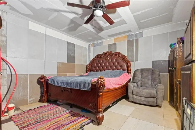 a view of a park with large trees