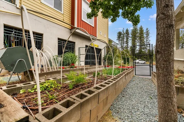 an aerial view of residential house with outdoor space and trees all around