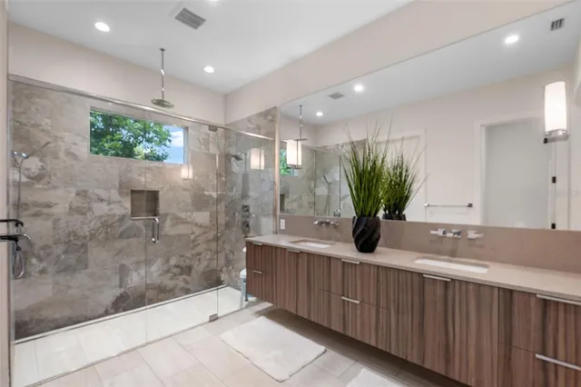 a bathroom with a bathtub