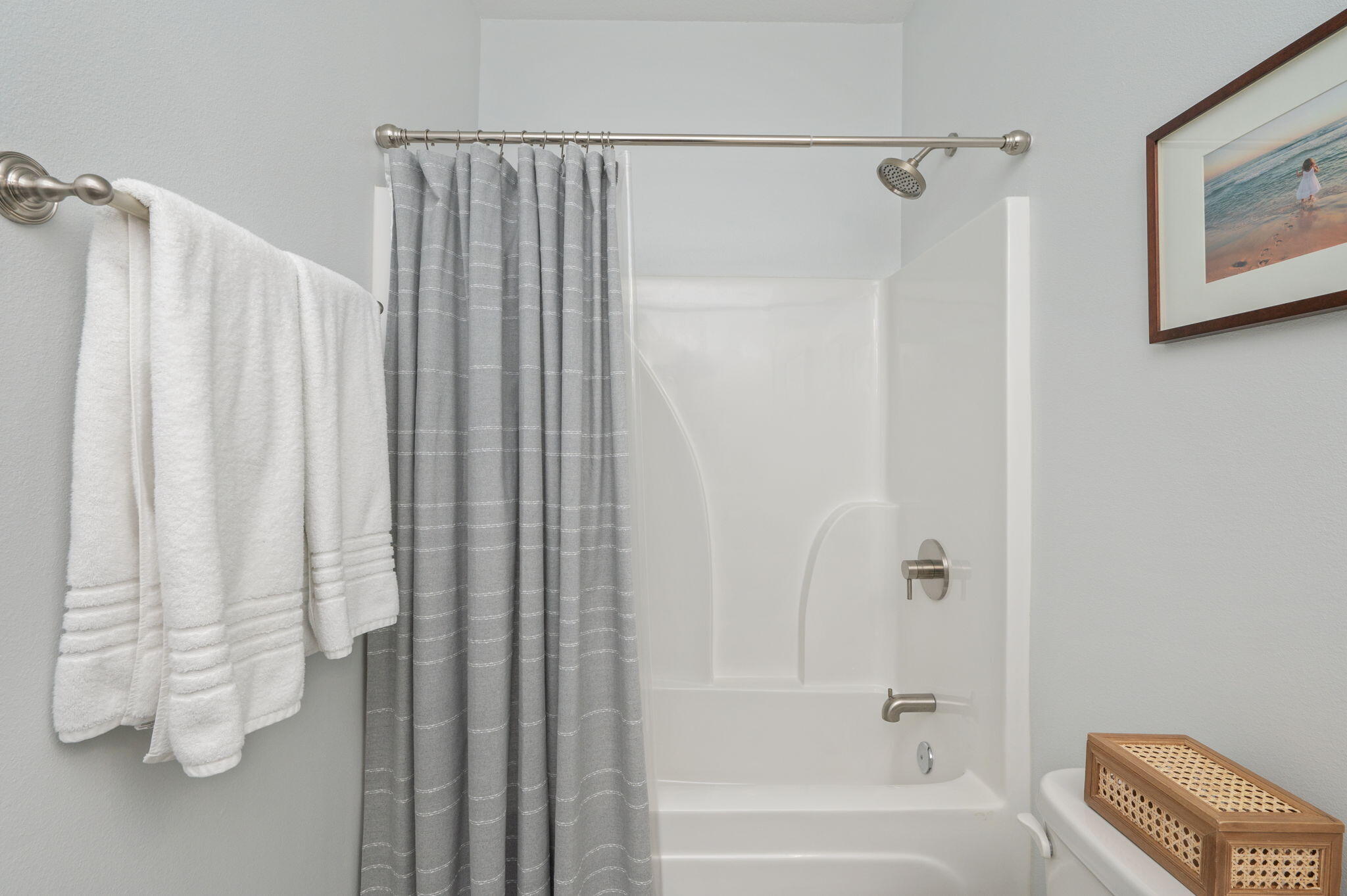 8 Maple Avenue Shalimar, FL 32579 - Photo 47 of 71 a bathroom with a shower curtain and a curtain