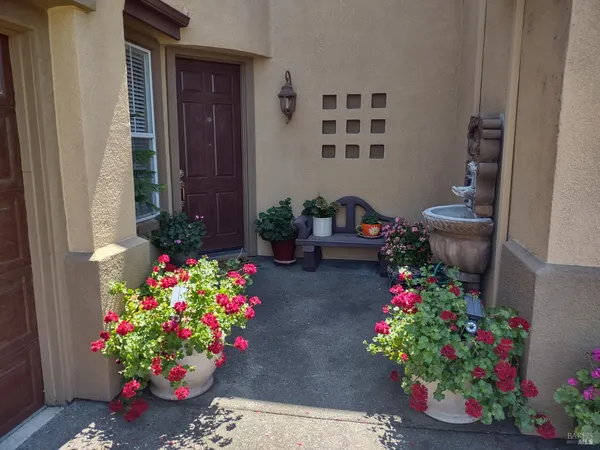 a view of a potted flower in a corridor