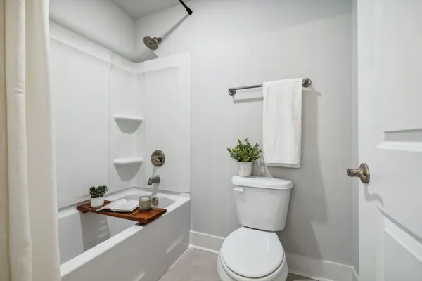 a front view of a house with a yard and potted plants