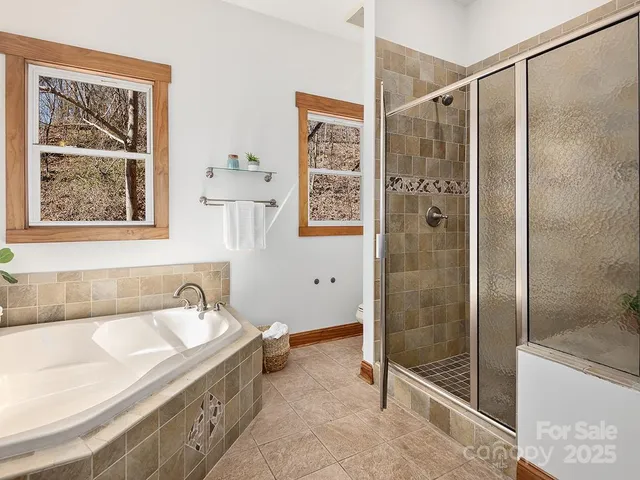 a bathroom with a tub and a shower