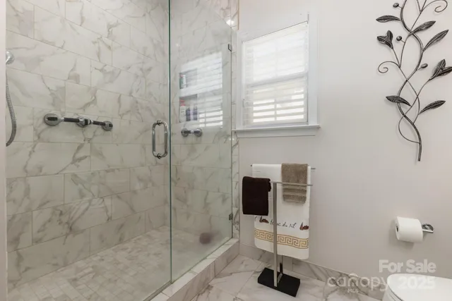 a bathroom with a toilet and a shower