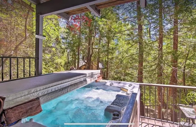 a view of balcony with furniture