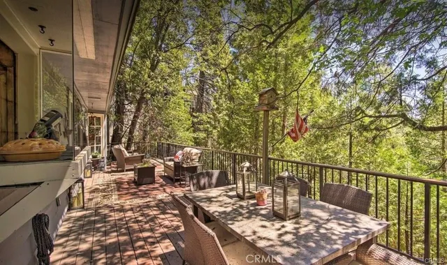 a view of balcony with furniture