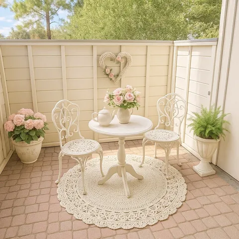 a dining room with furniture and a vase of flowers