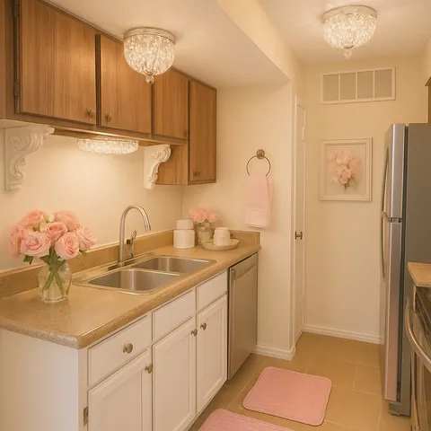 a kitchen with a sink and a refrigerator