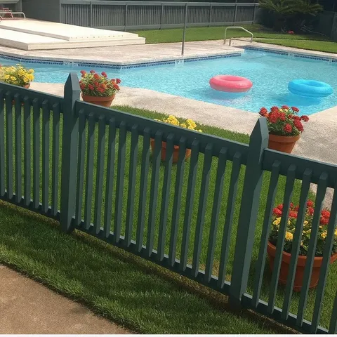 a view of a backyard with swimming pool and deck