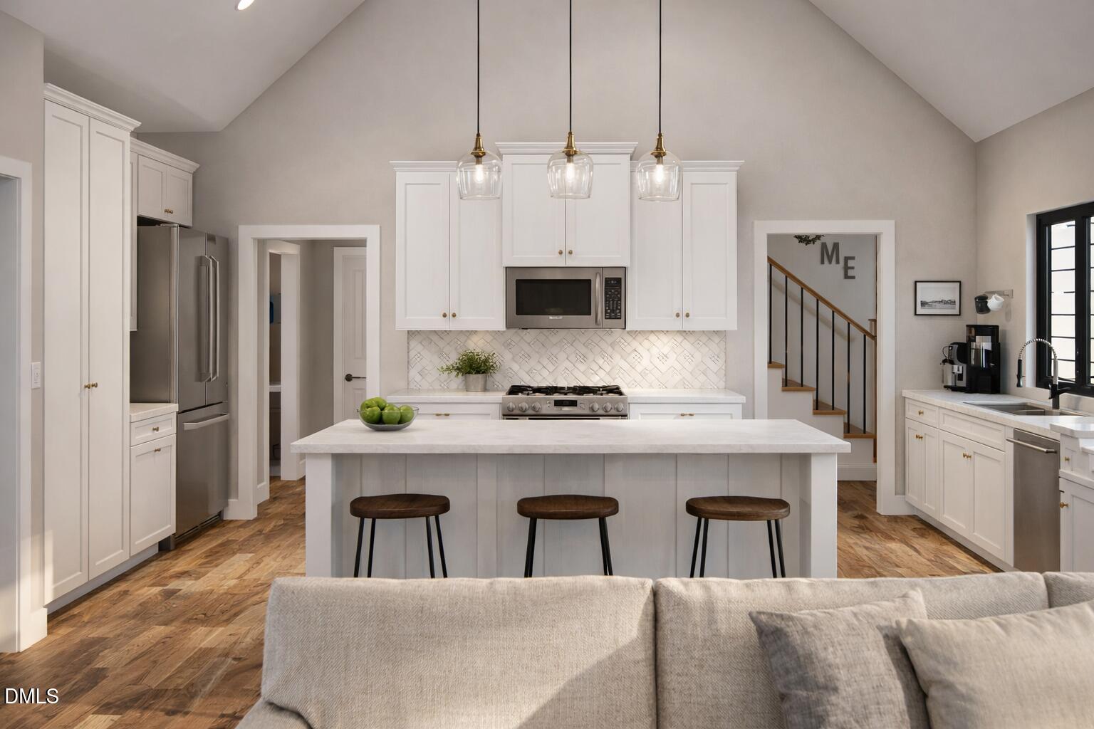 2709 River Meadow Spring Hope, NC 27882 - Photo 5 of 9 a living room with stainless steel appliances kitchen island granite countertop furniture and a fireplace