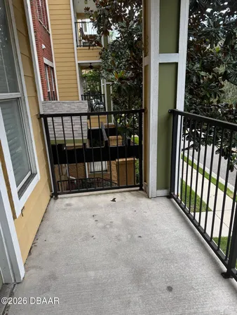 a view of porch with small window