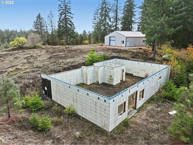 a view of a back yard with trees