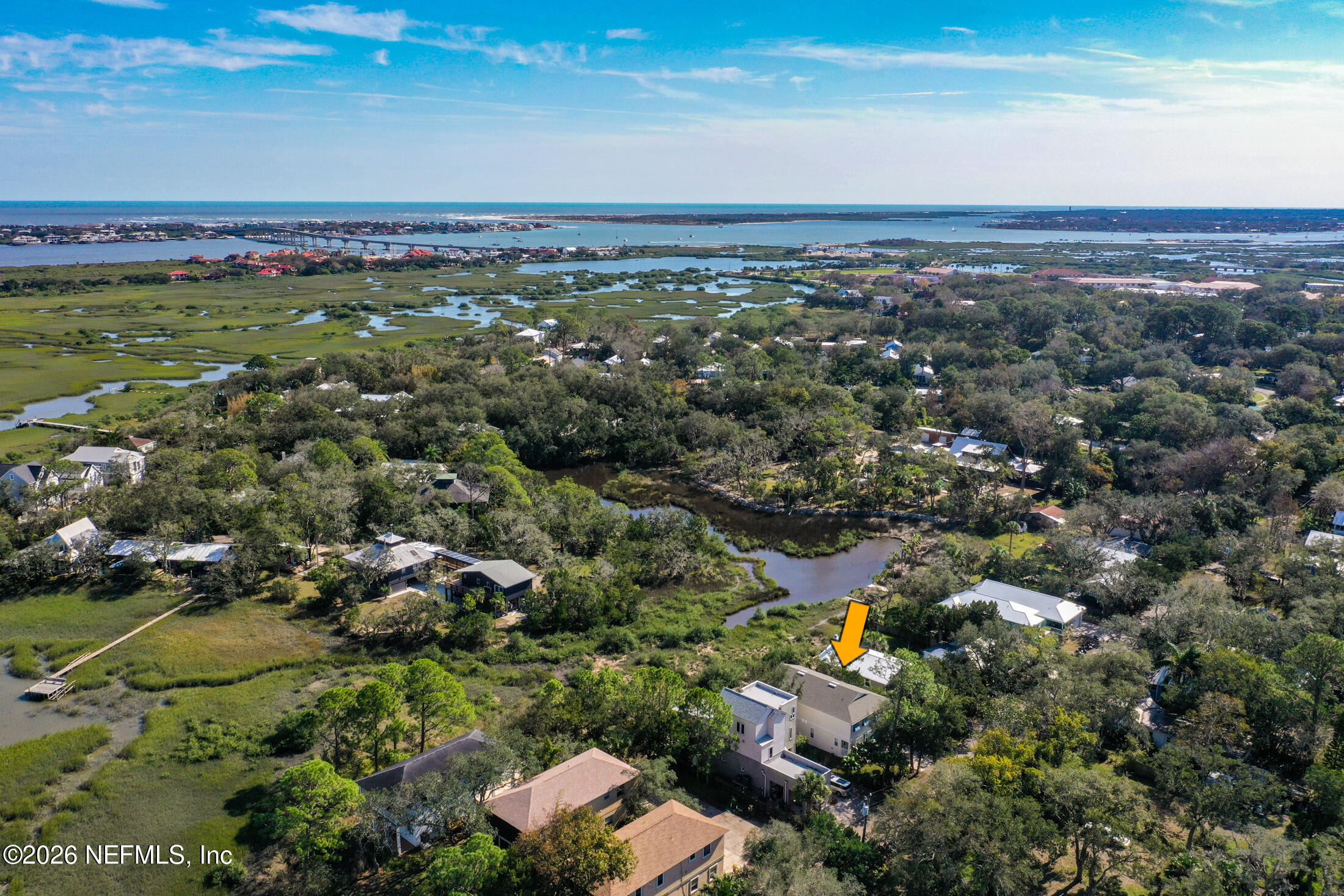 35 Oak Street St. Augustine, FL 32084 - Photo 42 of 43 an aerial view of residential building and lake