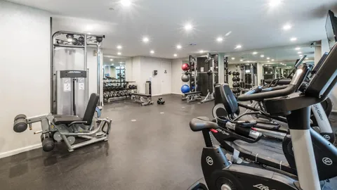 a view of a room with gym equipment