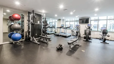 a view of a room with gym equipment