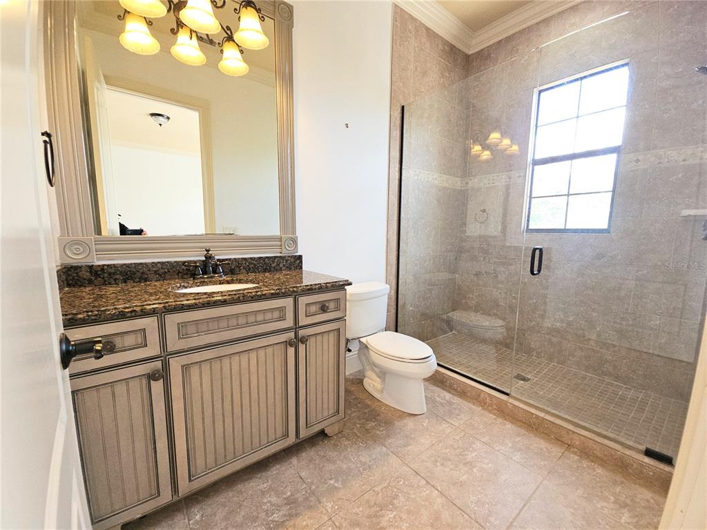 420 Muirfield Loop Reunion, FL 34747 - Photo 54 of 60 a bathroom with a granite countertop sink toilet and shower