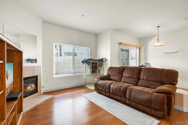 a living room with furniture window and a fireplace