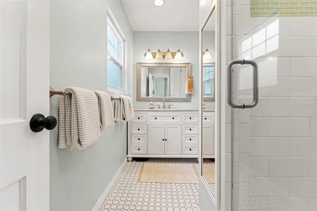 a bathroom with a shower