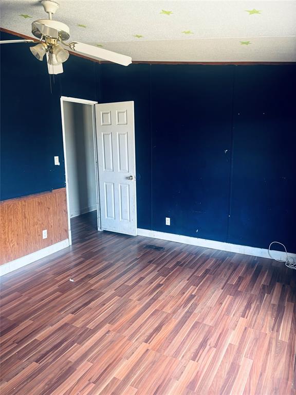 1100 Pecan Ridge Drive Venus, TX 76084 - Photo 6 of 13 Spare room with dark wood finished floors, ceiling fan, a textured ceiling, and wainscoting