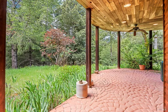 a view of a backyard with garden