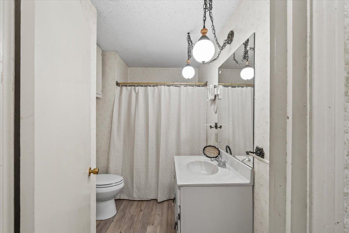 2972 Russell Bond Road Millington, TN 38053 - Photo 25 of 38 Bathroom featuring vanity, a textured ceiling, curtained shower, and light wood-style flooring