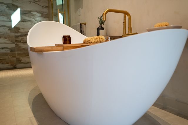 a bathroom with a bath tub