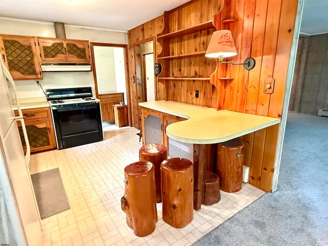 a kitchen with a stove and a refrigerator