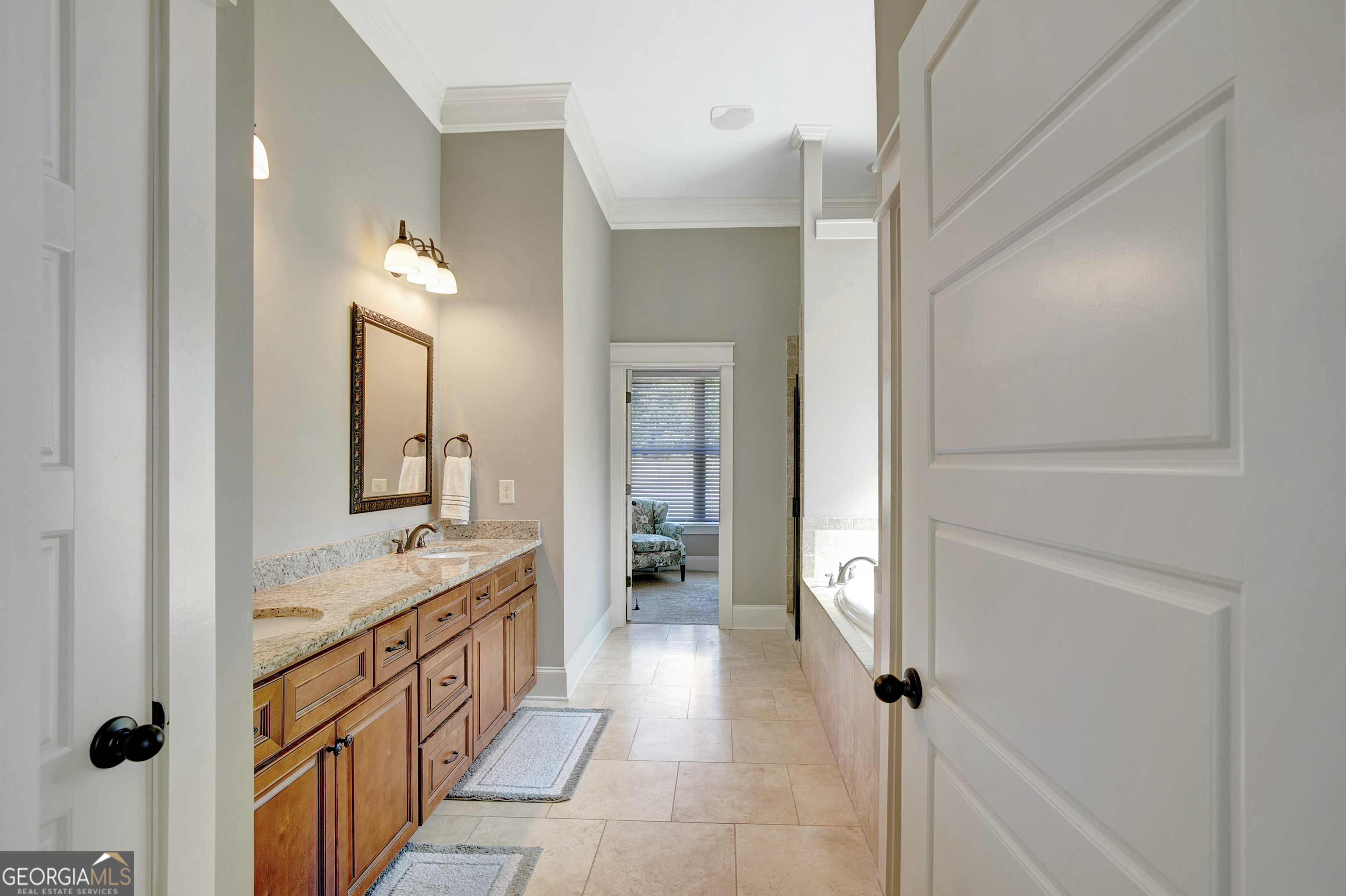 137 Kenmare Row Tyrone, GA 30290 - Photo 27 of 54 a bathroom with a granite countertop sink and a mirror