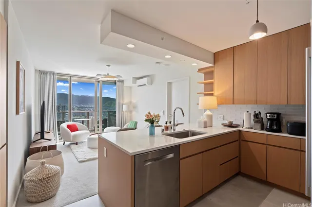 a kitchen with a sink and cabinets