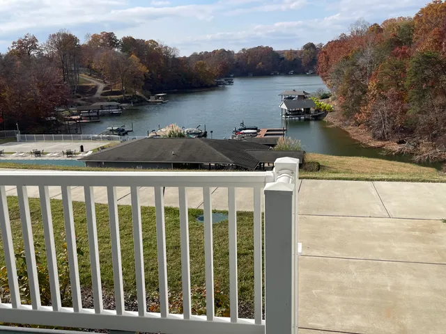 a view of a balcony with lake view