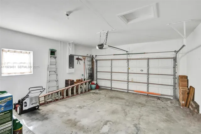 a view of a garage with furniture