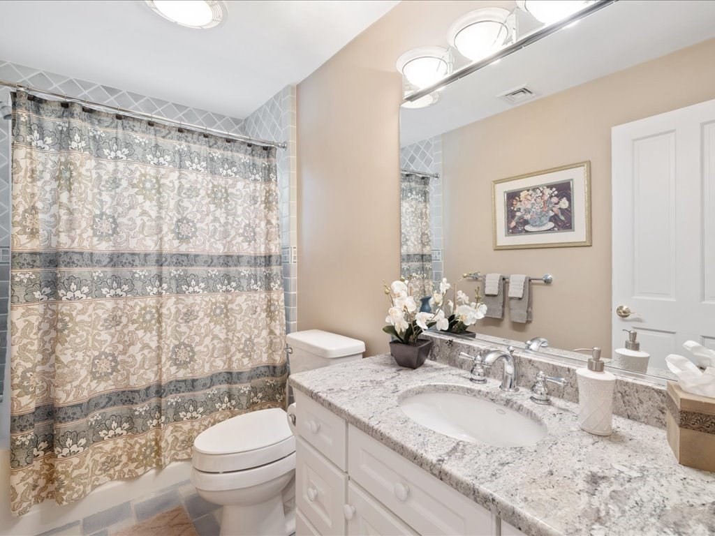 15 Cushing Hill Road Hanover, MA 02339 - Photo 34 of 42 a bathroom with a granite countertop sink toilet and shower