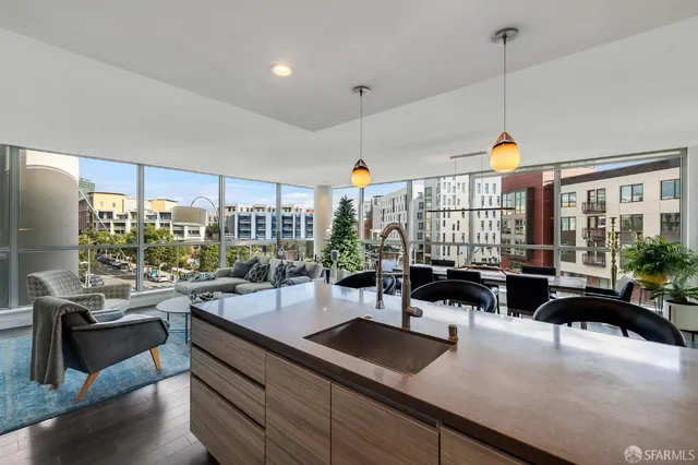 a kitchen with lots of counter top space