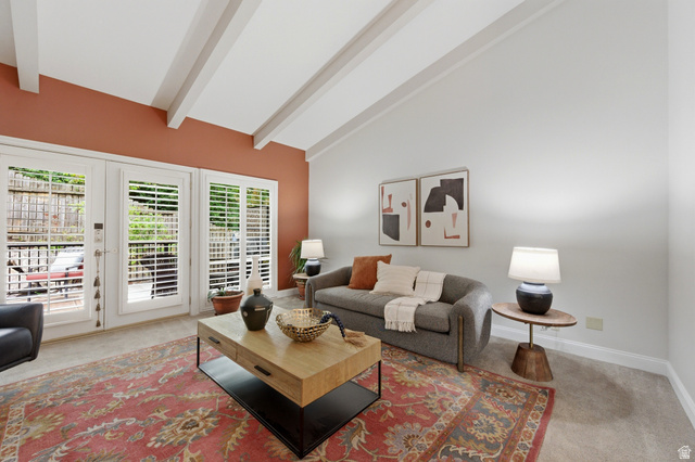 3674 Oak Rim Way Salt Lake City, UT 84109 - Photo 7 of 47 Vaulted ceilings with exposed beams complement the warm accent wall