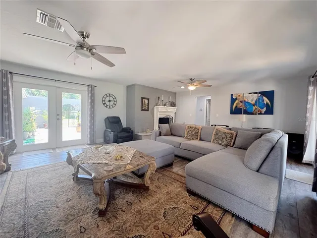 a building outdoor space with patio