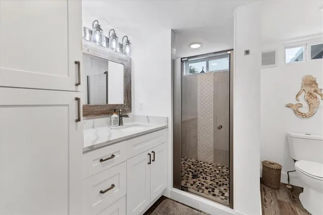 a bathroom with a toilet a sink and a mirror
