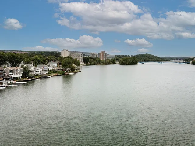 a view of a lake with houses