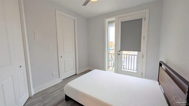a view of a bedroom from the hallway