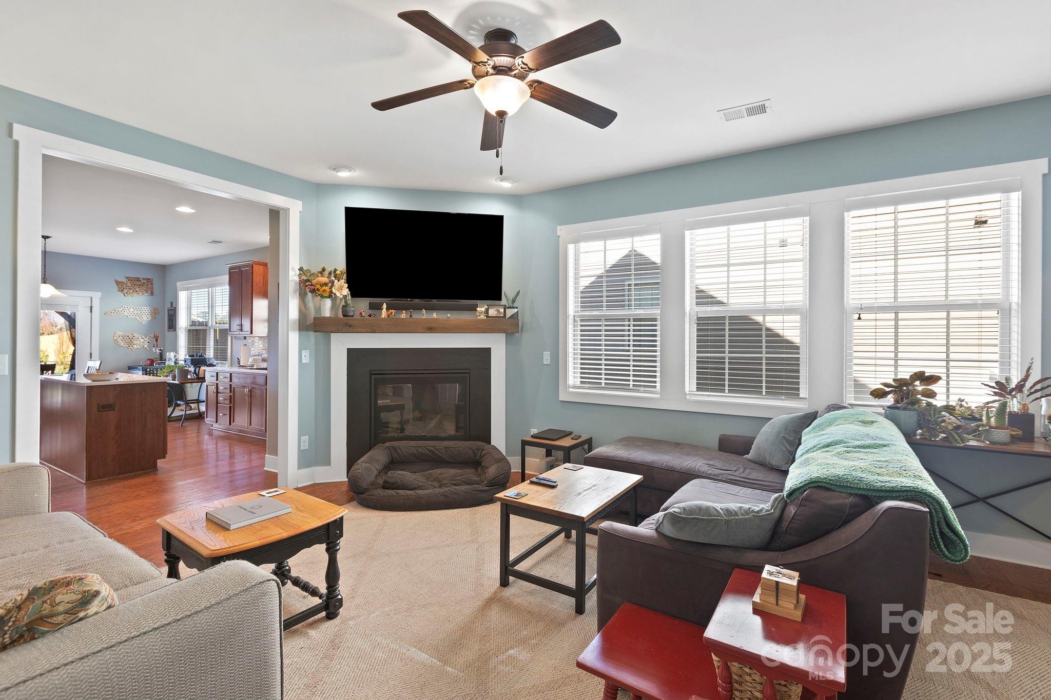 28 South River Road Fletcher, NC 28732 - Photo 11 of 47 a living room with furniture a flat screen tv and a fireplace