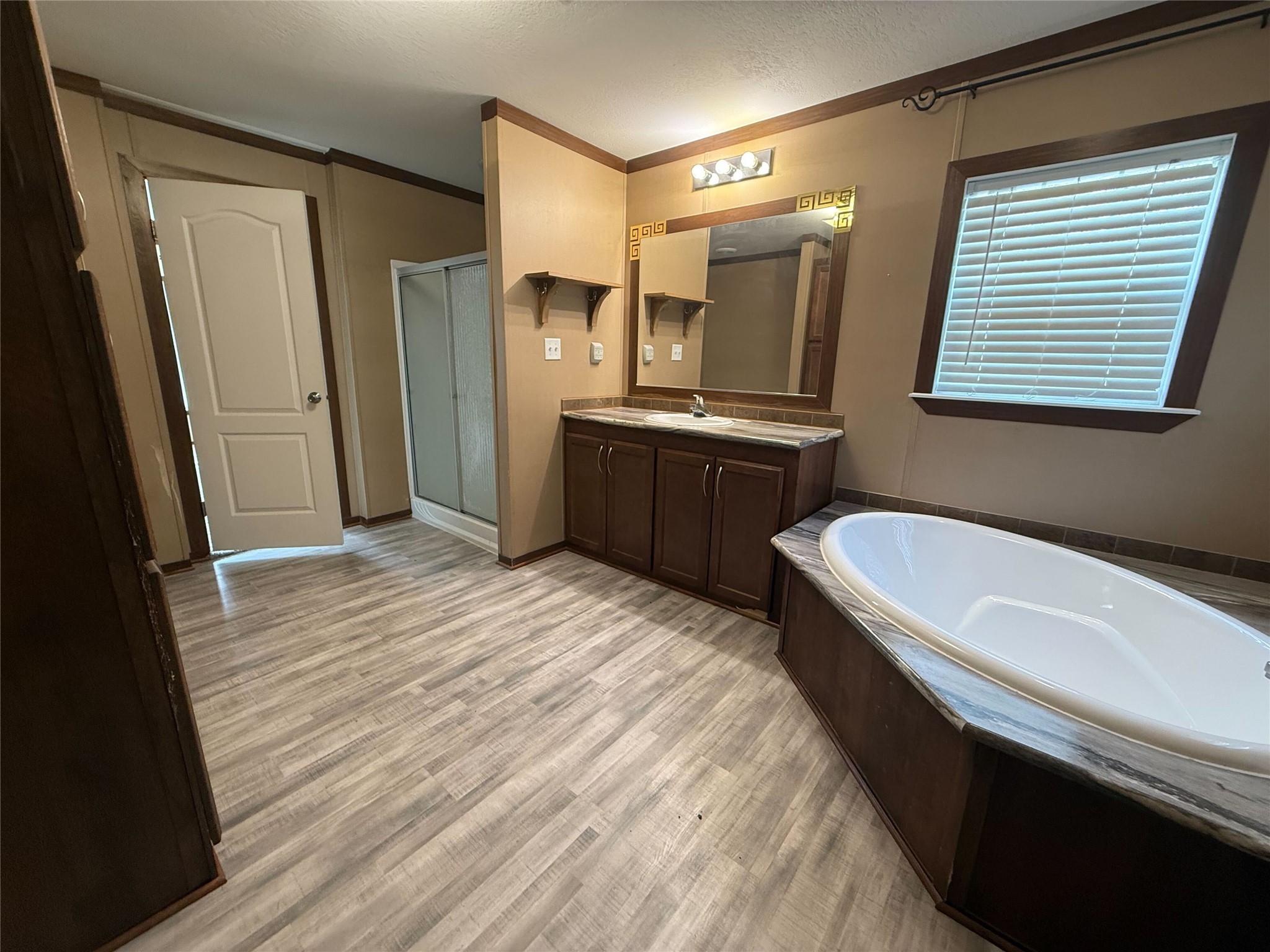 181 Janning Street Coldspring, TX 77331 - Photo 20 of 49 a bathroom with a granite countertop sink a toilet a mirror and shower