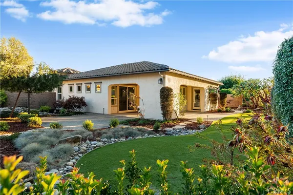 an aerial view of a house with garden